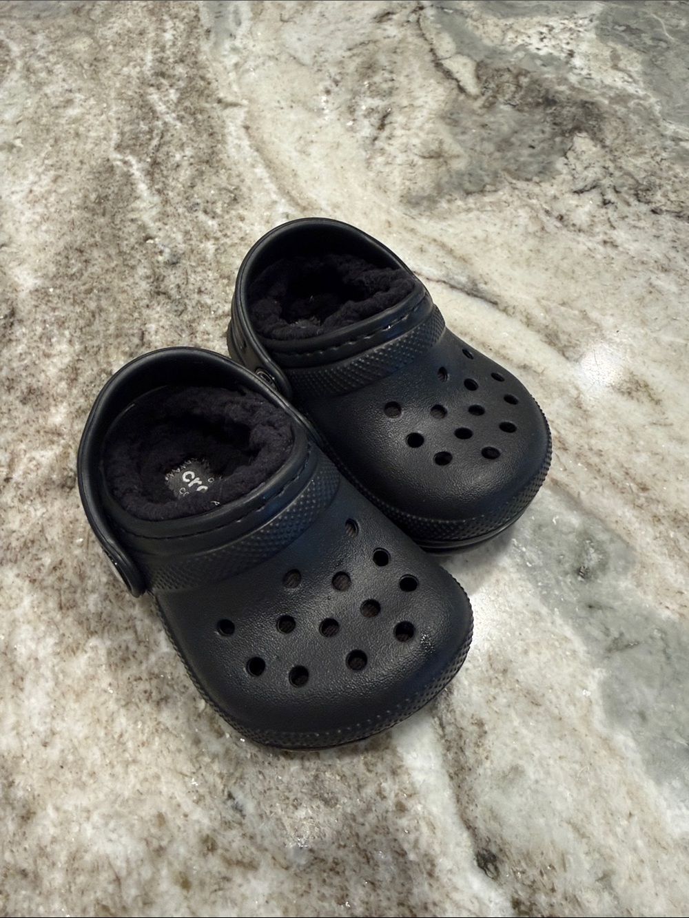 CROCS Kids Black Faux-Fur Lined Slip-On Clogs